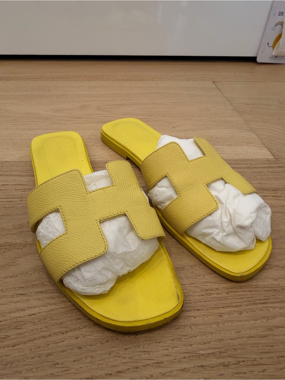Hermes Yellow Leather Slide Sandals